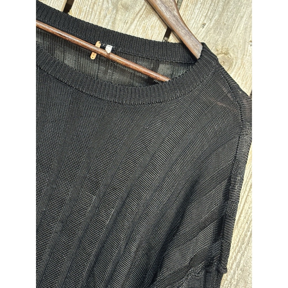 Free People Black Ribbed Knit Sweater Oversized Slouchy Drop Shoulder Boho M
